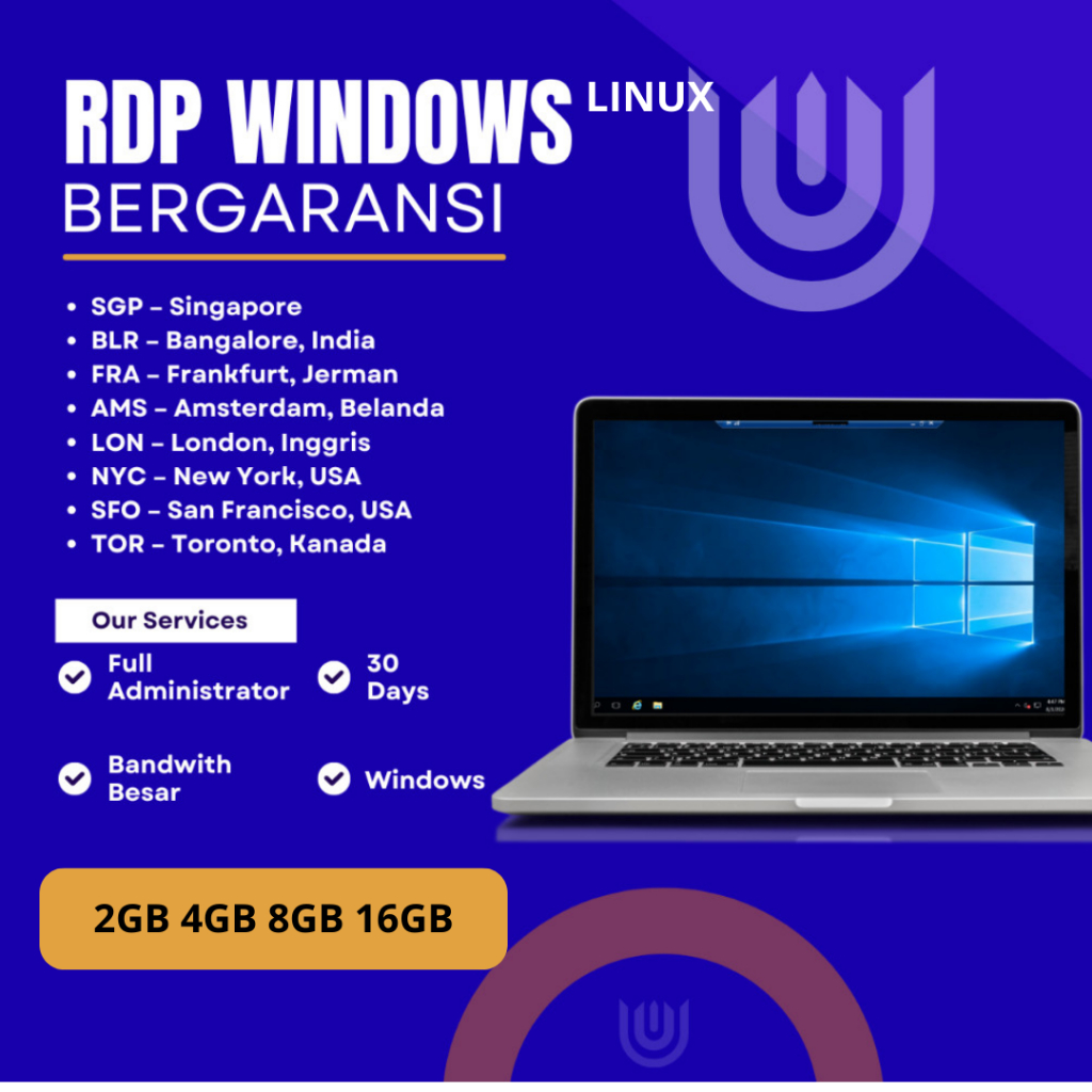 RDP Windows & VPS Linux Full Private – Full Akses Administrator, Full Speed, Garansi 30 Hari