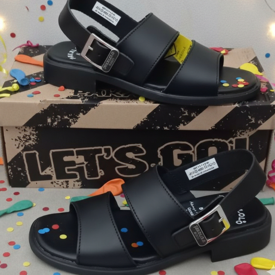 Pakalolo 1904 sandal slop pria tali belakang ban dua kulit asli hak 3 cm casual