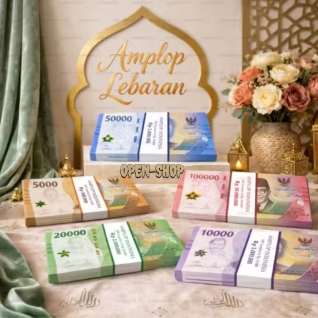 5pcs Amplop 3D Motif Uang Gepokan Size L Uang tidak perlu dilipat/Amplop Lebaran Motif Uang Gepokan