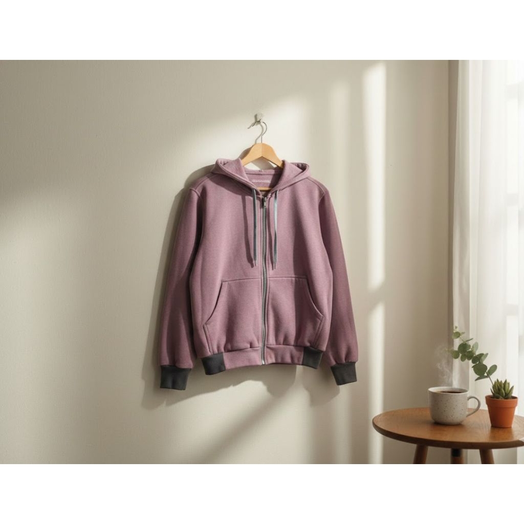 hoodie Zipper Boxy unisex cotton fleece
