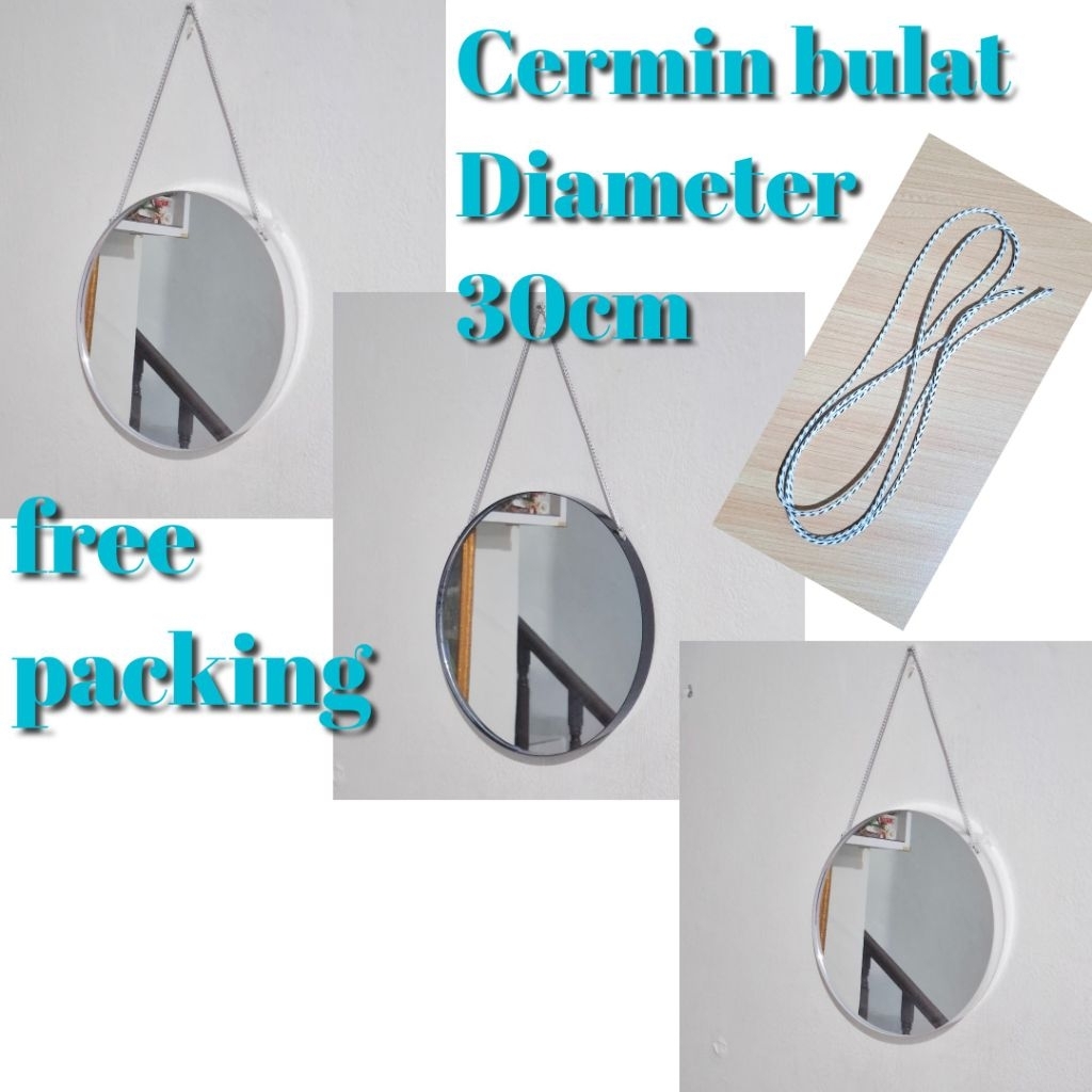 Cermin Bulat cermin gantung cermin tempel ( Frame Putih )