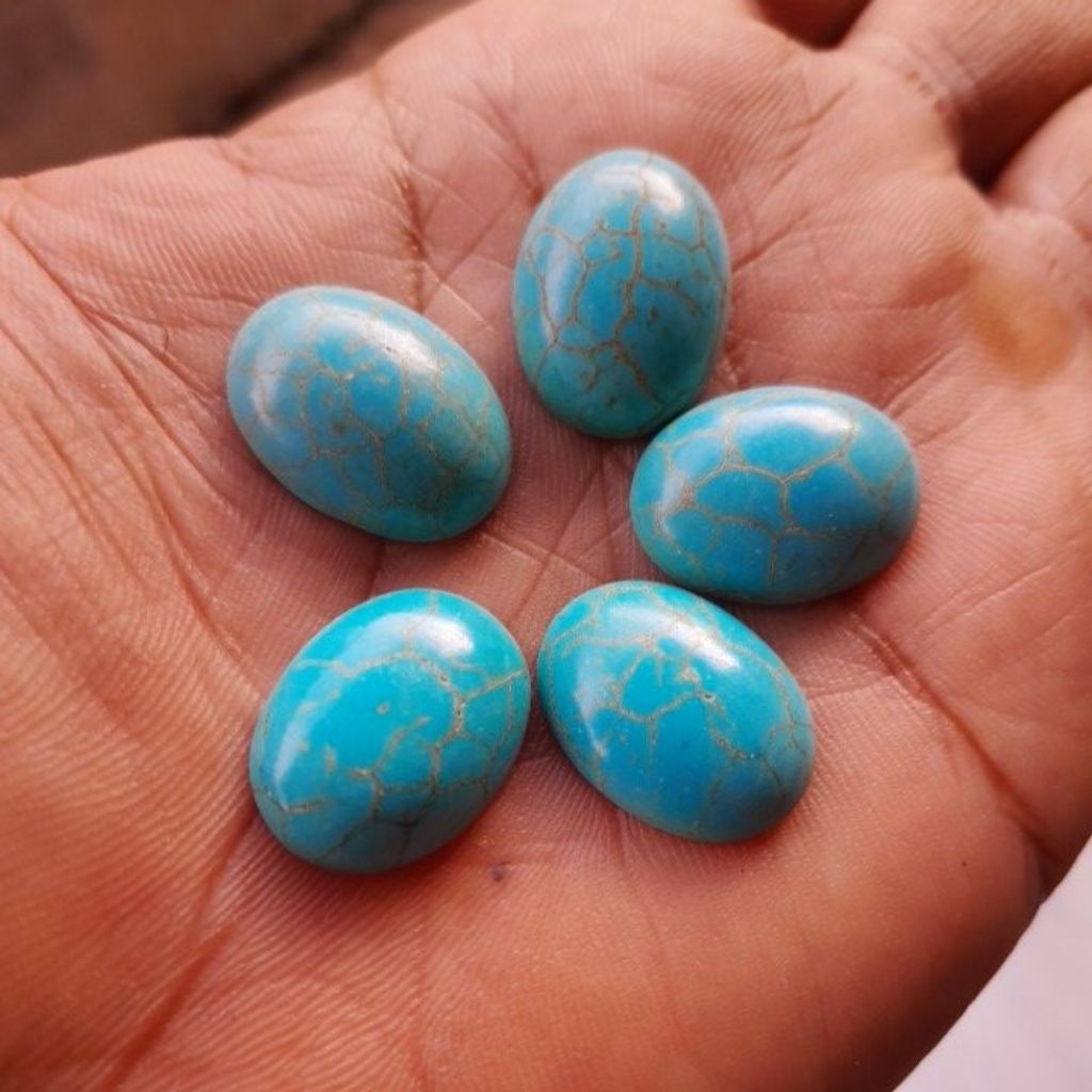 batu akik pirus tibet urat mas natural howlite 20x15 mm
