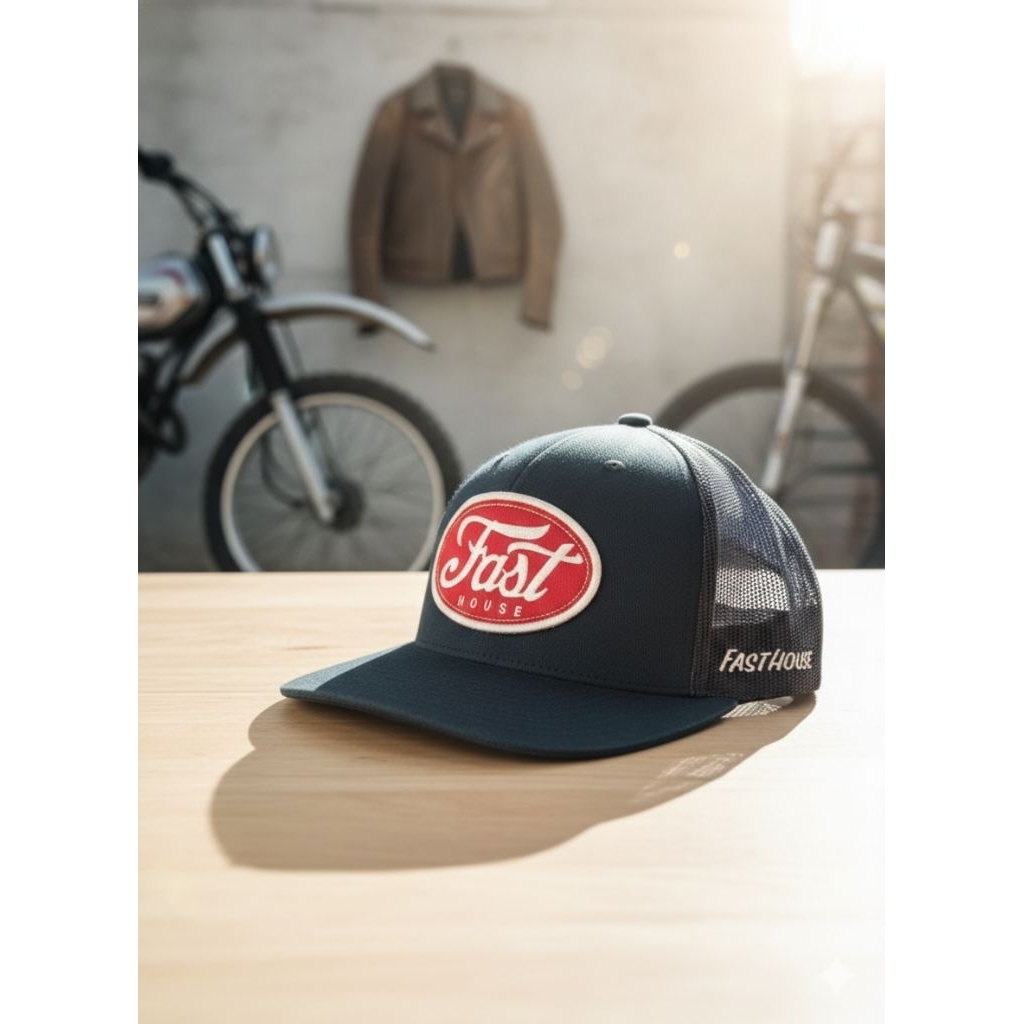 ​Gaya Rider Banget Topi Fasthouse Trucker Hat - Navy/Red Vintage