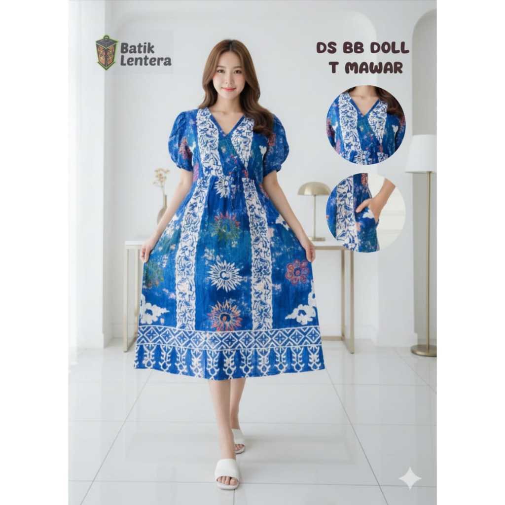 Baju Tidur Daster Lentera Batik Babydoll Tangan Mawar Busui Kancing Depan Motif Sunan Bunga Kekinian