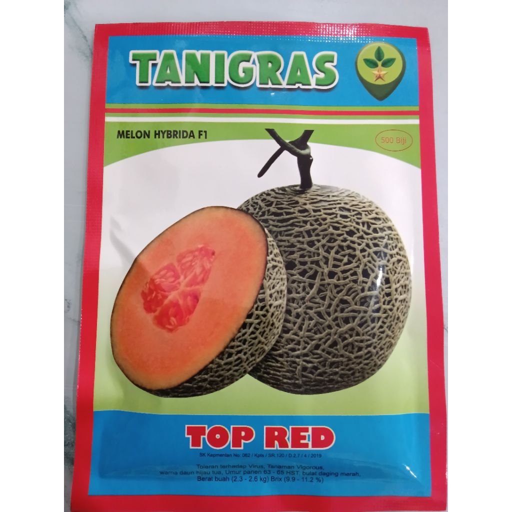 Benih melon top red F1, (perawatan mudah, produksi tinggi) isi 500 biji kadaluarsa terbaru 2027, Cap