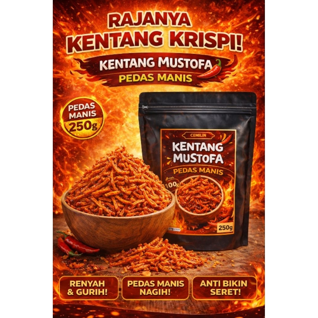 Cemilin kentang mustofa rasa pedas manis kemasan 250g kering kentang awet oleh-oleh jakarta teman ma