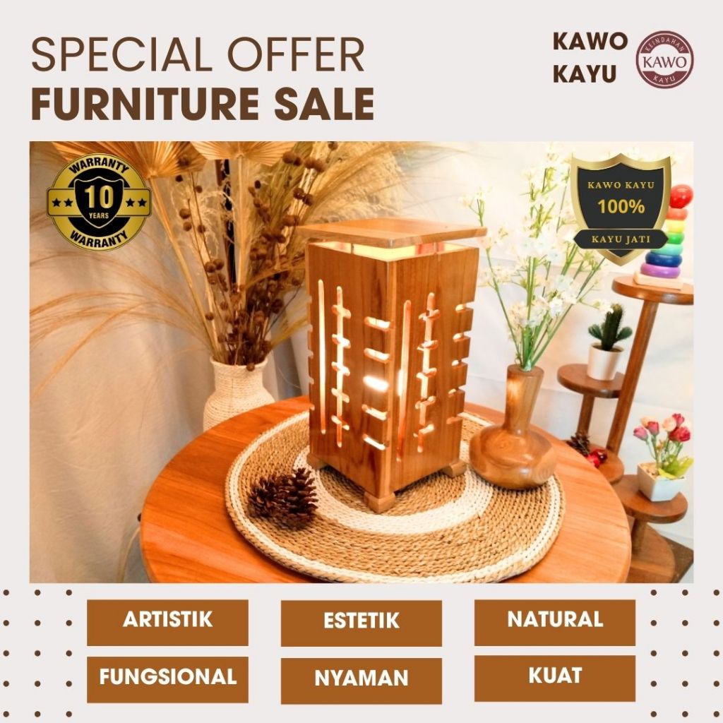 Lampu Tidur/Lampu Meja/Lampu Hias Estetik Kayu Jati