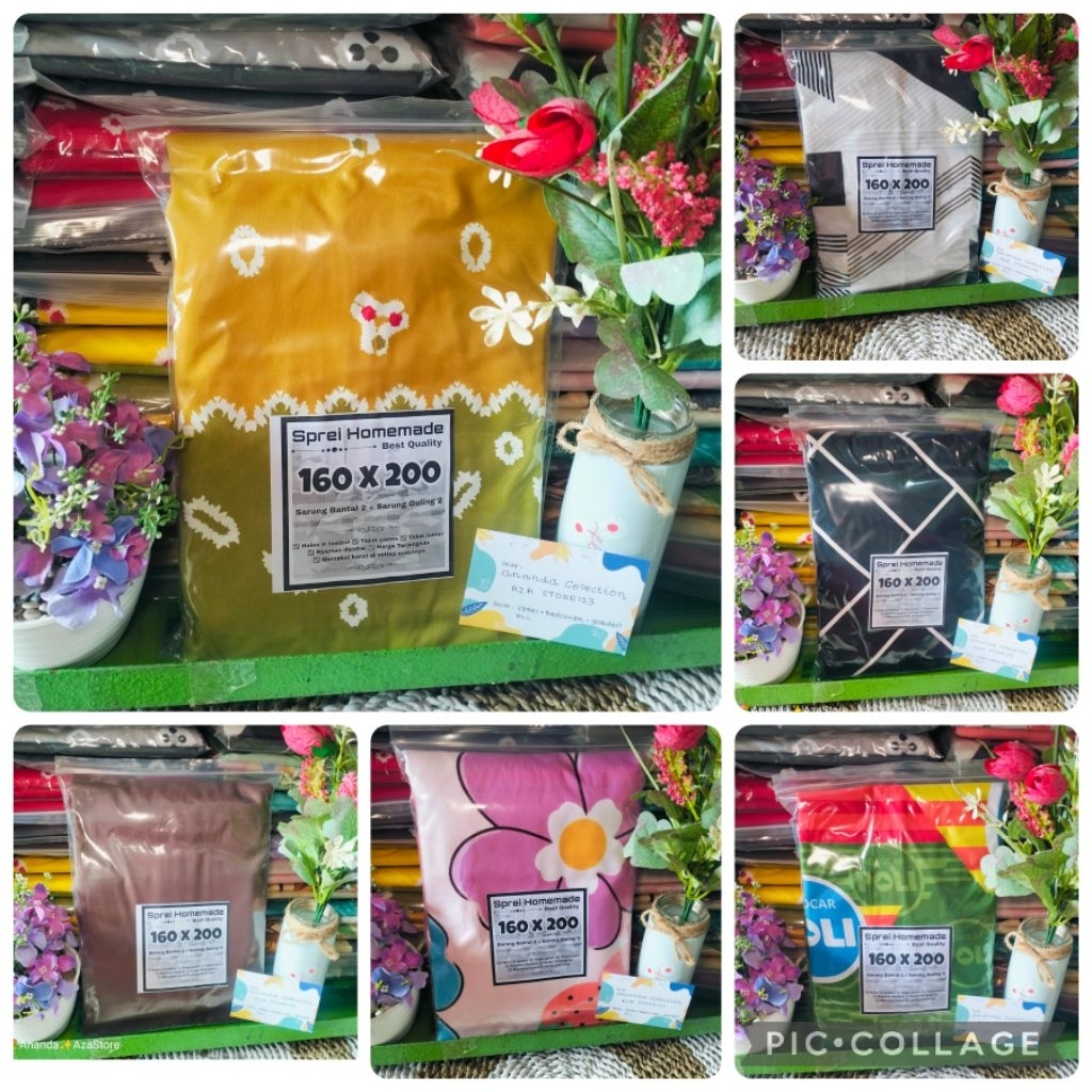 Sprei ukuran 160x200 + 2 sarban + 2 sarling bahan katun motif polos embos abstrak batik bunga karakt