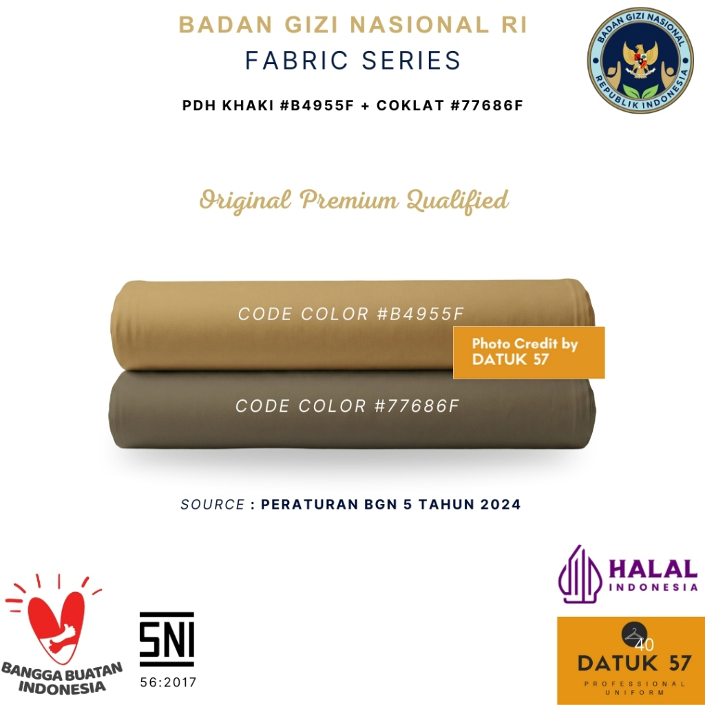 [KAIN] Datuk 57 Premium : Seragam Atasan PDH Bawahan Celana Badan Gizi Nasional BGN SPPG Khaki #B495