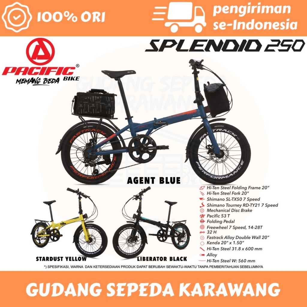 SEPEDA LIPAT FOLDING PACIFIC SPLENDID 250 20INCH 7Sp Garansi Resmi