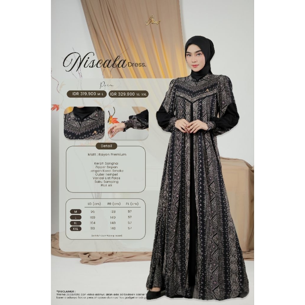 NEW AR‼️Dress Terbaru AR Rafi - Niscala Dress - Gamis Motif Exclusive Simple Elegant - Rayon Premium