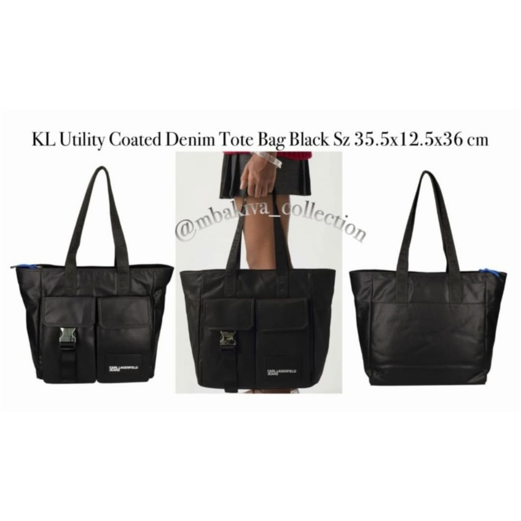 KL Utility Coated Denim Tote Bag Black