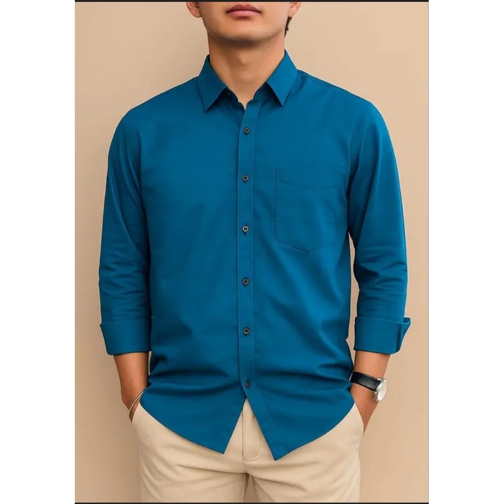 Blue Emerald Pakaian Pria Polos Lengan Panjang / Kemeja Polos Lengan Panjang