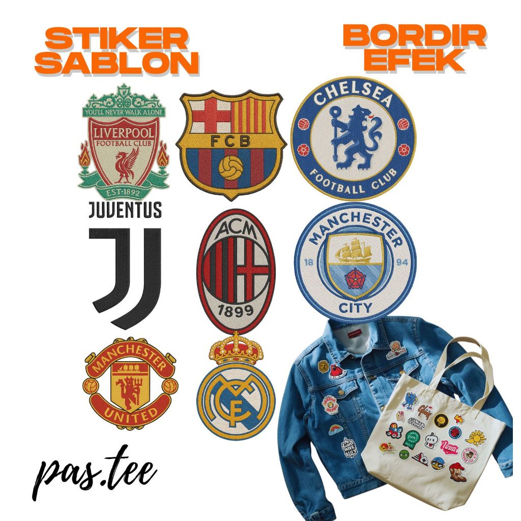 Sablon Setrika Logo Bola Klub Eropa Efek Bordir - Stiker Gosok Baju Jersey Patch Emblem