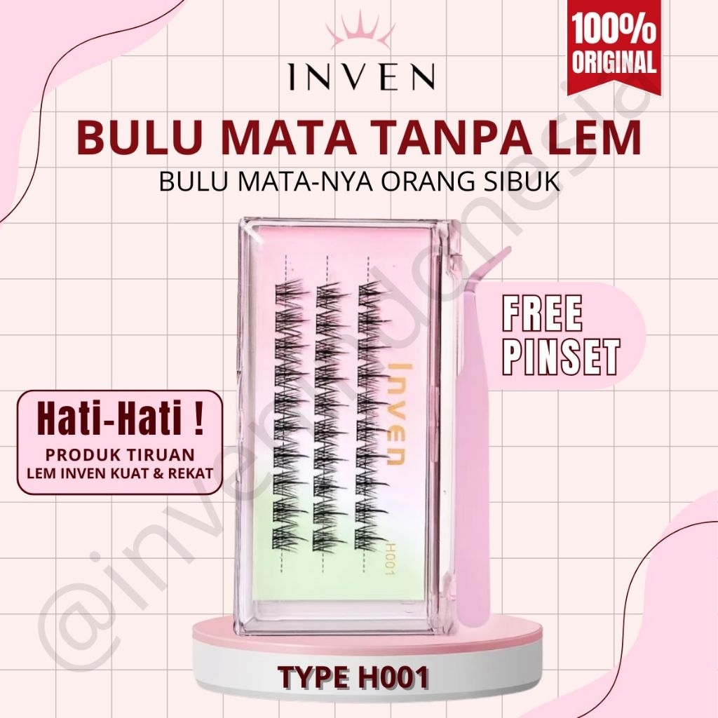 (LANGSUNG TEMPEL) INVEN H001 Bulu Mata Palsu TANPA LEM Premium Eyelash Korean Look kode : H001 FREE PINSET / Tweezer hasil natural bulumata extensions bulu mata