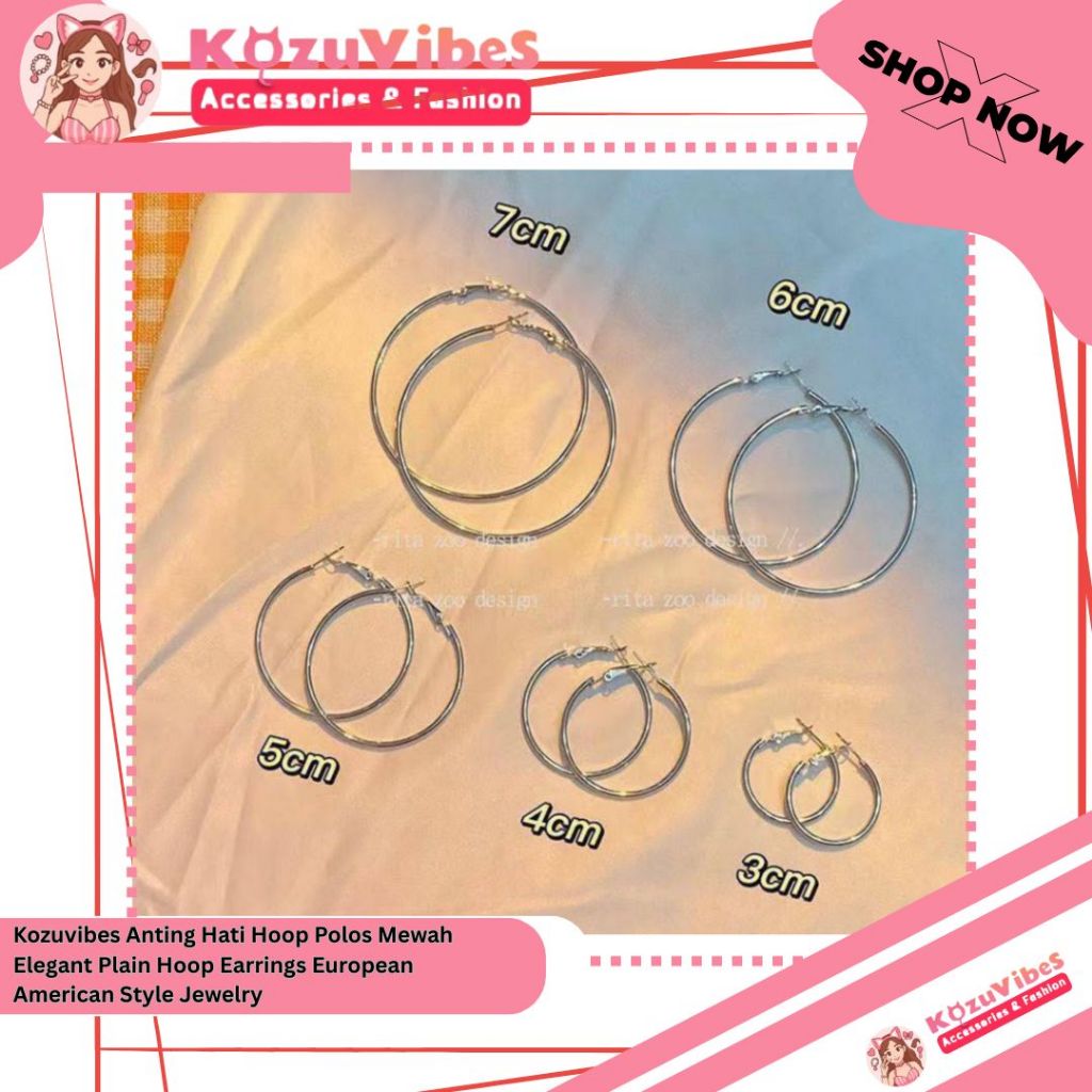 Kozuvibes Anting Hoop Polos Mewah Elegant Plain Hoop Earrings European American Style Jewelry