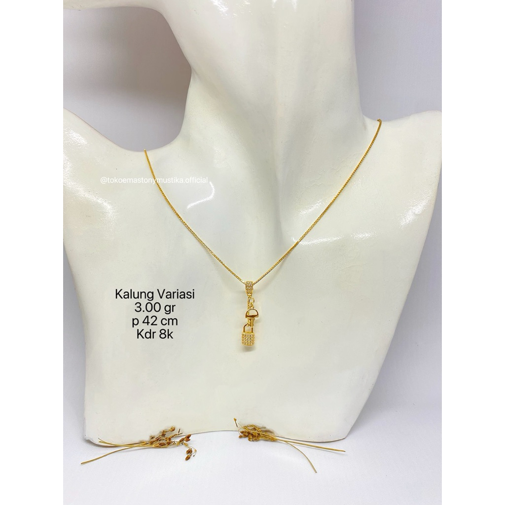 Kalung Emas Model Gembok Kunci Mata Putih Gold 8K