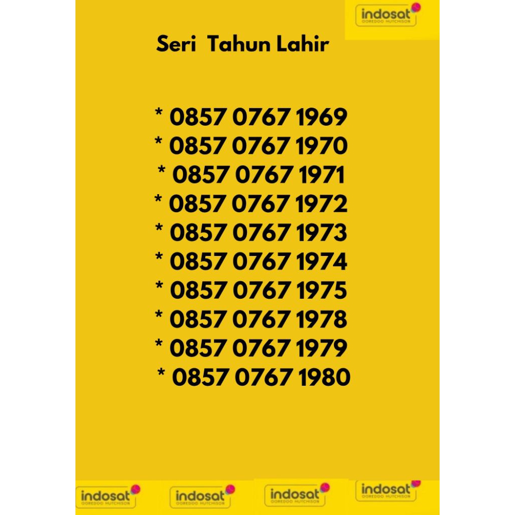 NO CANTIK INDOSAT SERI TAHUN LAHIR
