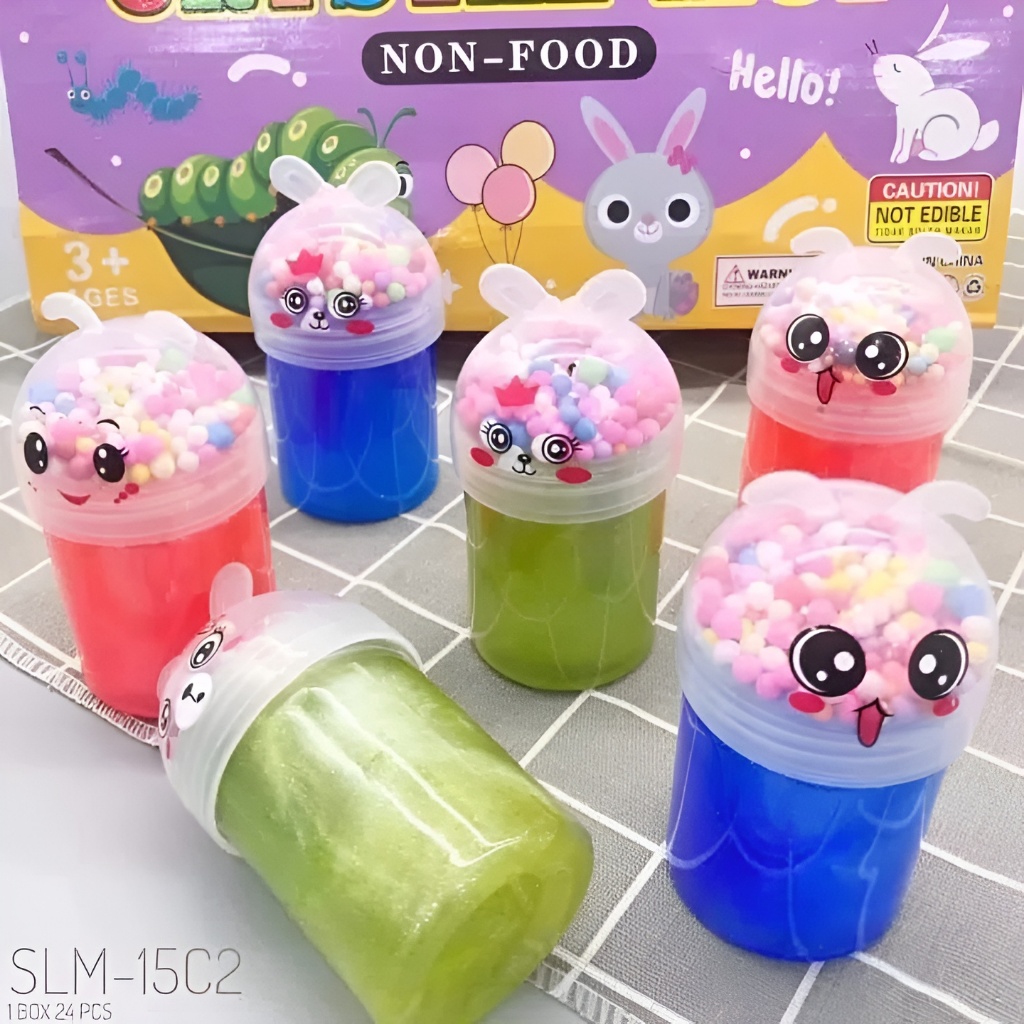 Mainan Slime Boba Glitter Crystal Jelly Clear Warna-Warni Karakter Lucu