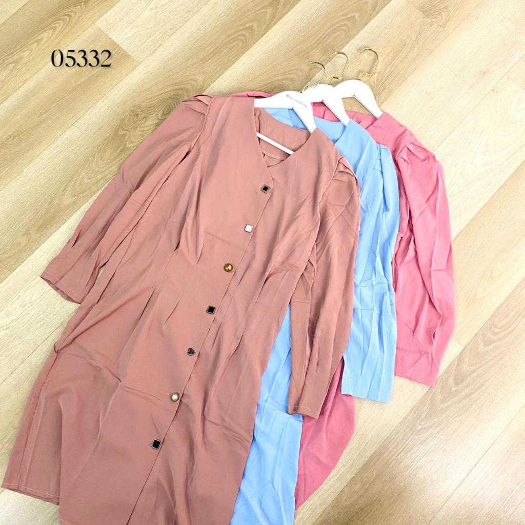 05332 TUNIK SLIKY POLOS VARIASI BUTTON RANDOM PETAK / BULAT / LOVE / AND PEARL LEHER V NECK LENGAN P