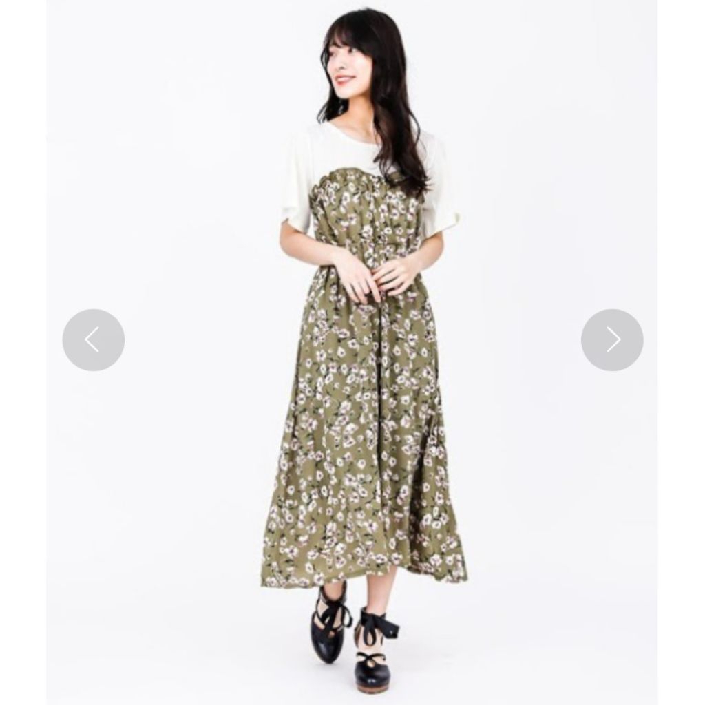 Preloved LIKE NEW AXES FEMME FLORAL FLOWER BUNGA LONG DRESS HIJAU GAUN Maxi formal