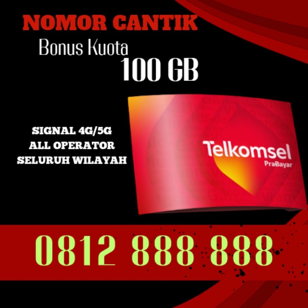 Kartu cantik perdana telkomsel seri 10 digit bonus kuota hingga 100GB