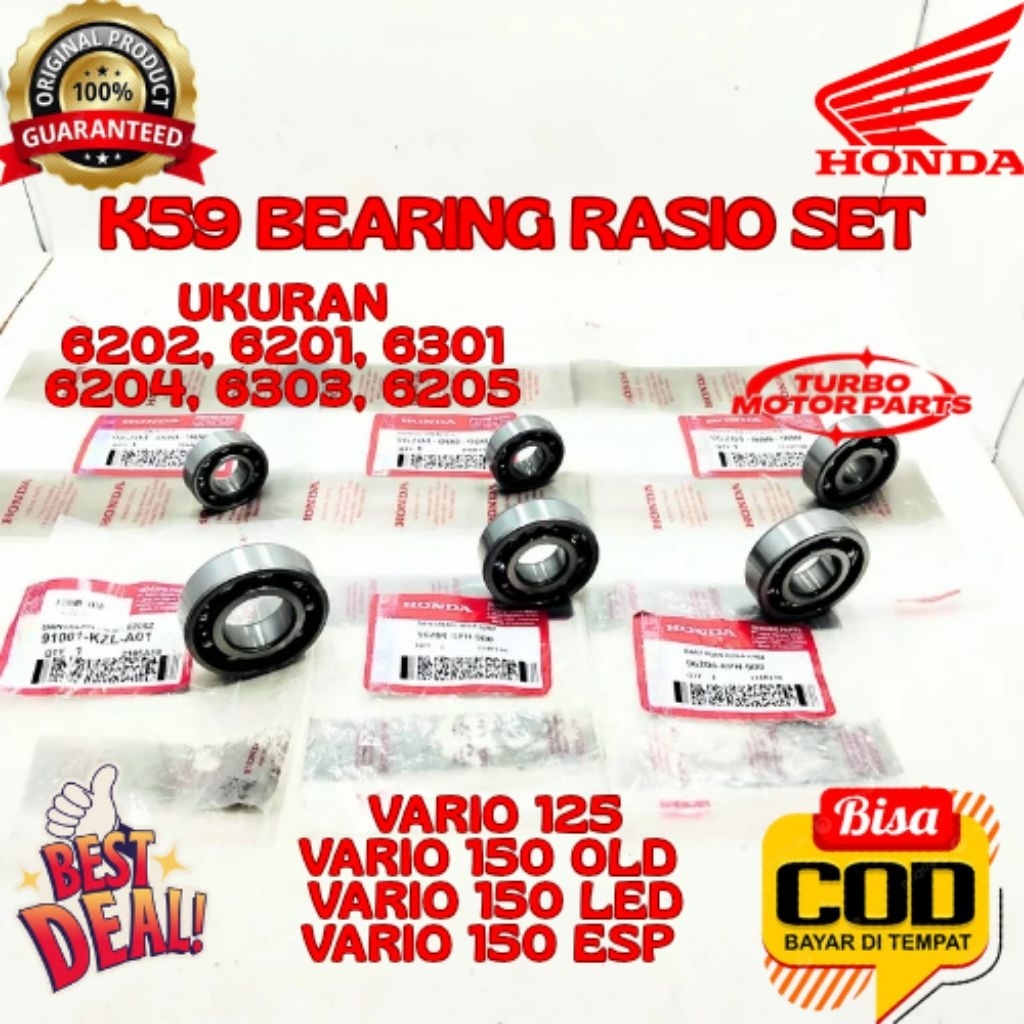 PAKET BEARING RASIO SET ORIGINAL HONDA KODE K59, BEARING RASIO SET VARIO 150 OLD, BEARING RASIO SET 
