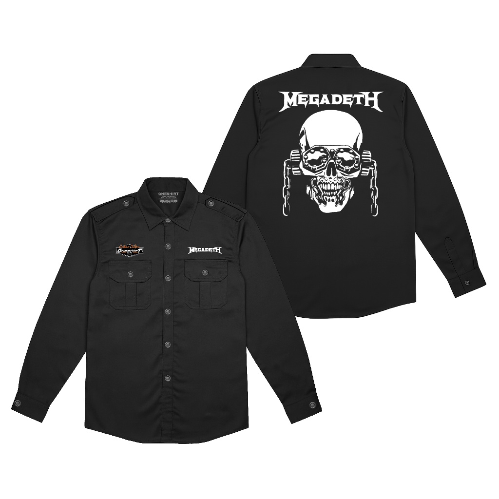 Dayshirt Workshirt Lengan panjang Megadeth Skull Electro kemeja kerja pdh warna hitam pdl kemeja pri
