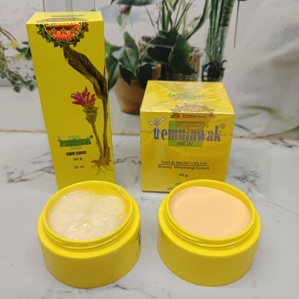 Paket Cream Temulawak dan serum Essense (cream siang malam, serum) Wajah Putih Glowing