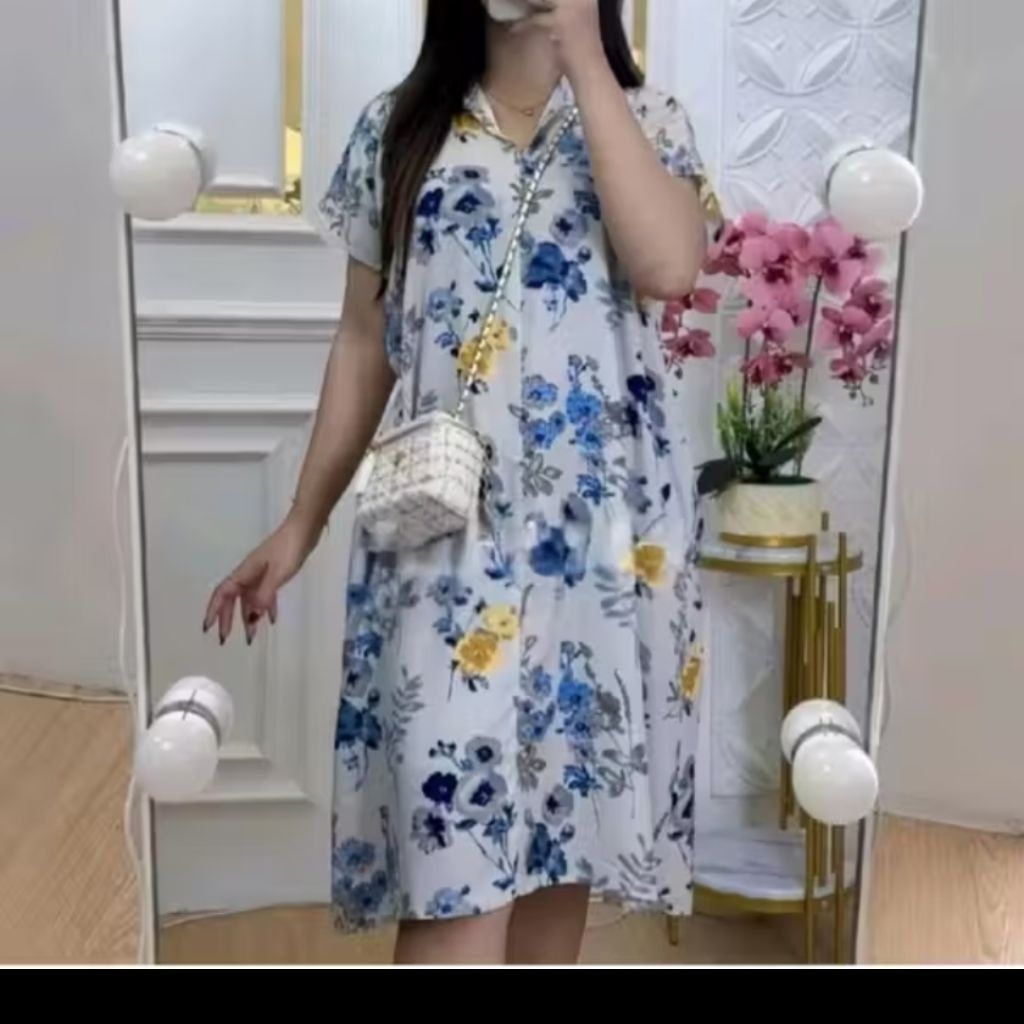 DASTER TIARA RAYON MOTIF BERSAKU DASTER KERAH V NECK JUMBO