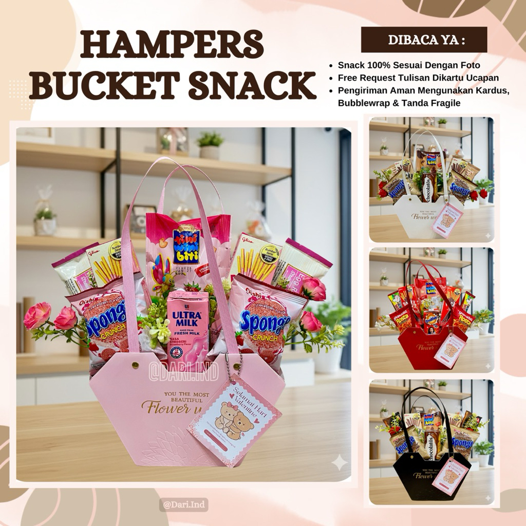 BUCKET SNACK KADO VALENTINE / Buket Snack / Hampers Snack / Godie Bag Snack / Kado Ulang Tahun / Kad
