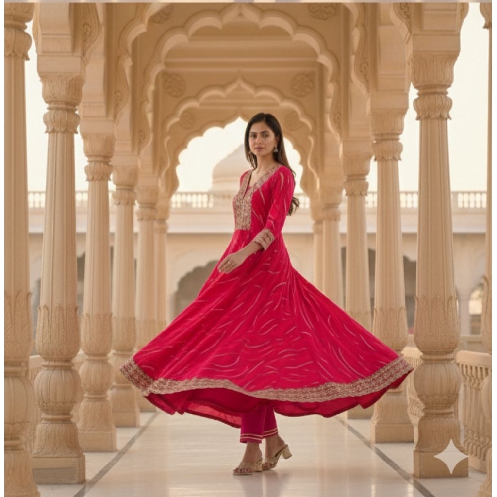 ORI INDIA-SET ANARKALI  Magenta Luxury Gold Embroidery, Lyanz Fashion (LF) Stelan Baju India Muslima