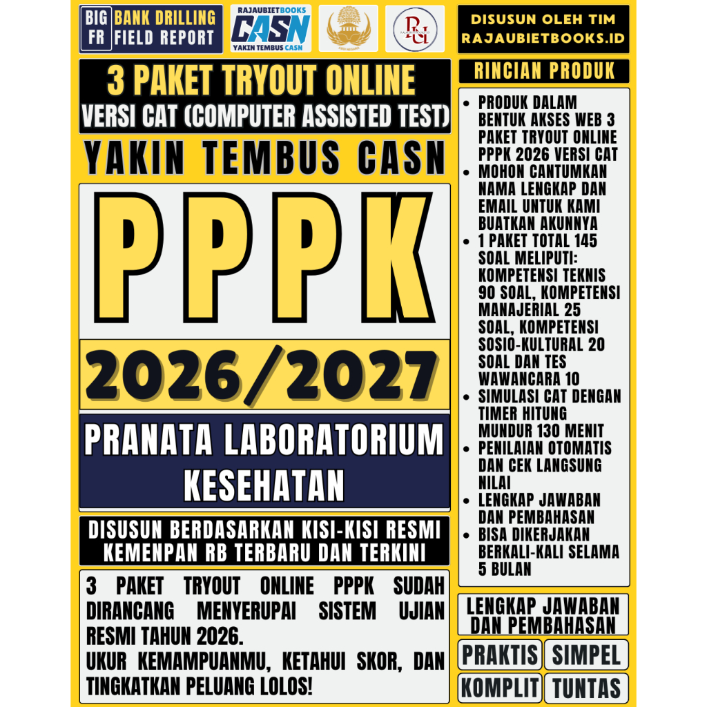 LATIHAN SOAL TRYOUT ONLINE PPPK PRANATA LABORATORIUM KESEHATAN DAN SIMULASI UJIAN RESMI PPPK PRANATA