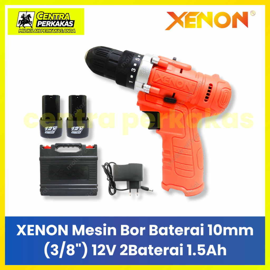XENON XN-CDD500 Mesin Bor Baterai 12V Cordless Drill 10mm Set 2 Baterai 1.5Ah Original
