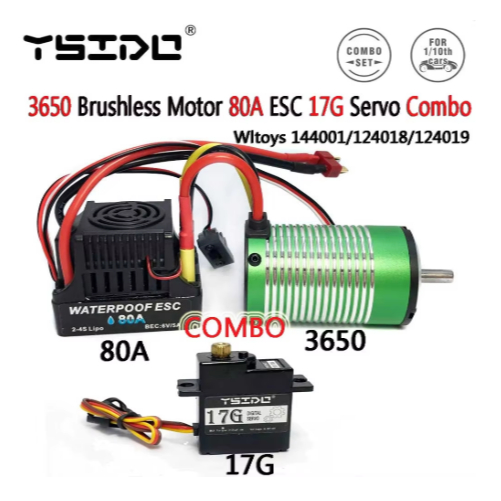 3650 Brushless Motor 80A ESC 17G Servo Combo For Wltoys 144001/124018/124019 1/14 1/12 Buggy 4WD RC 
