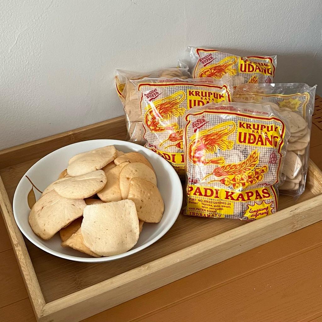 serasacirebon - kerupuk udang mentah cap padi kapas original khas indramayu size kecil/kancing @250g