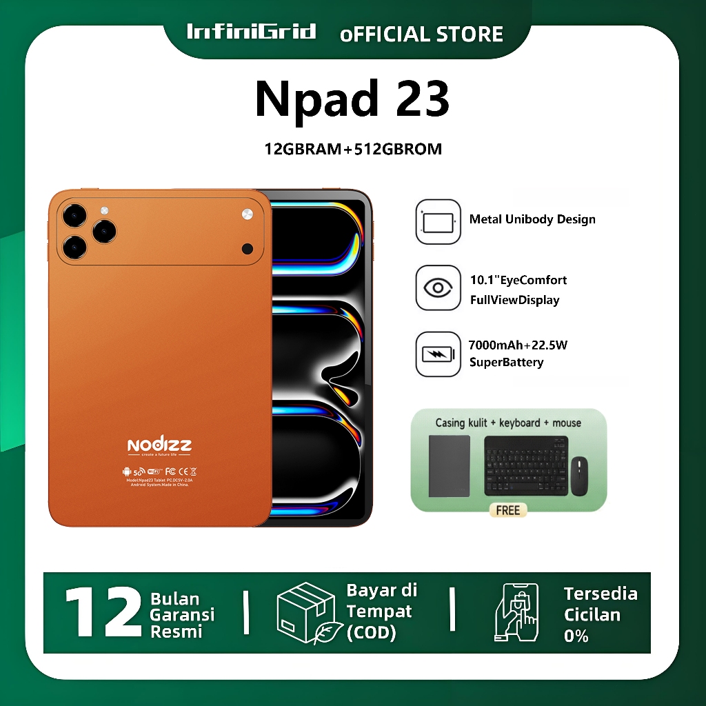 [Free Mouse Keyboard Case] infinigrid Tablet Npad23 Android15 |10.1inch"lPS Screentablet android 700