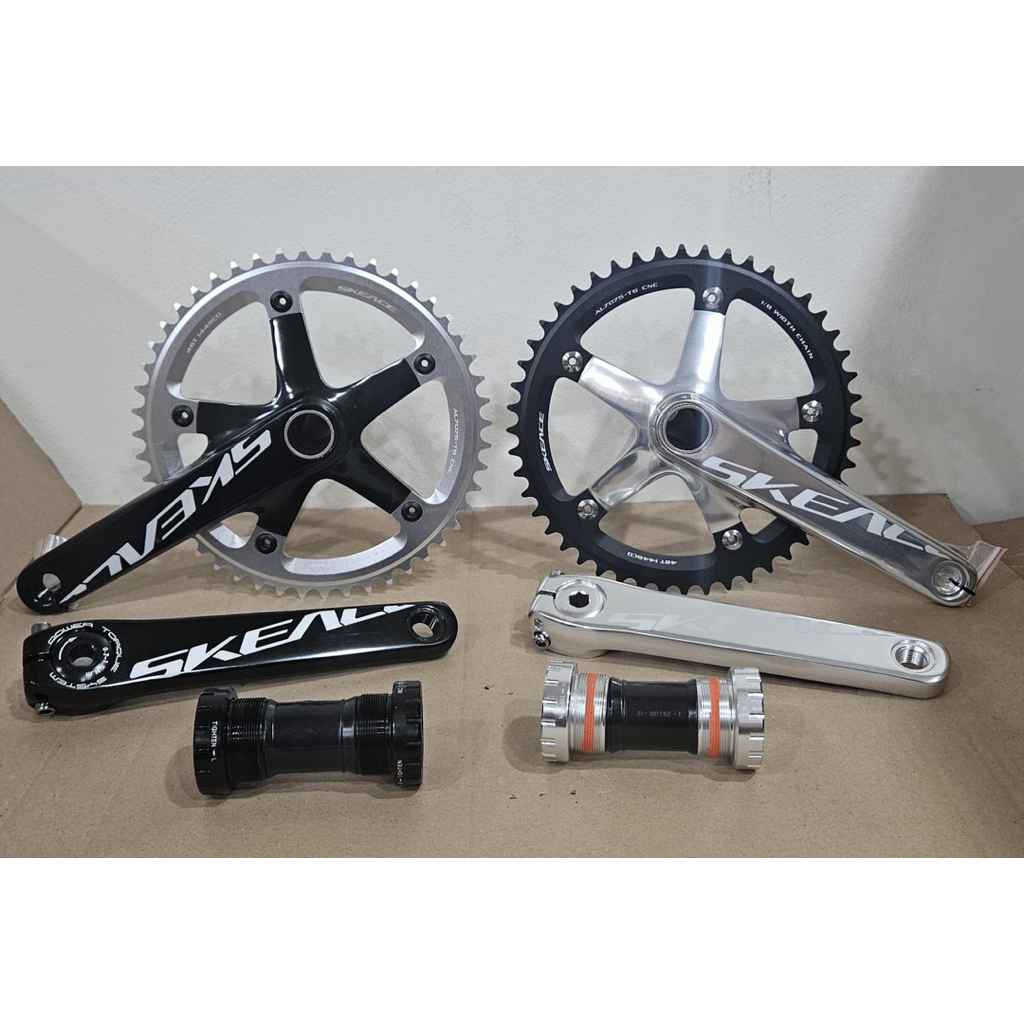 Crankset Skeace 48T 144BCD BB Hollowtech 2 Warna Silver-Hitam dan Hitam-Silver Bahan Alloy