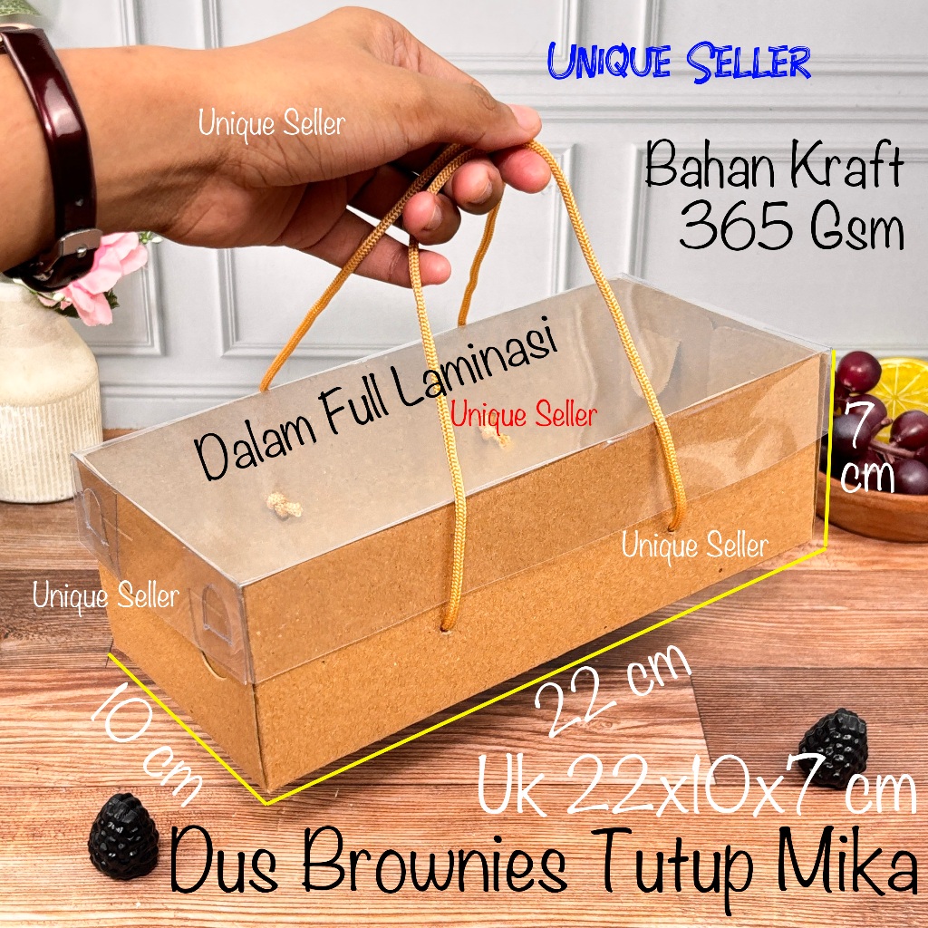 [isi10] Dus Kue Roti Brownies 22x10x7 KRAFT TALI Tutup Mika Dalam Full Laminasi Tebal 365 Gsm