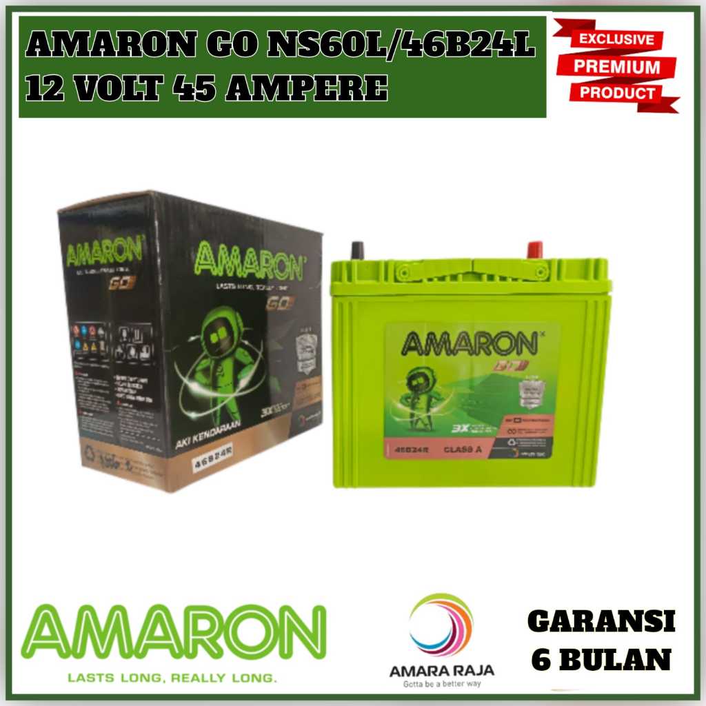 Aki Mobil Grand Livina/Corolla Series/Honda City/Karimun/Baleno Amaron GO NS60L MF 45 Ampere