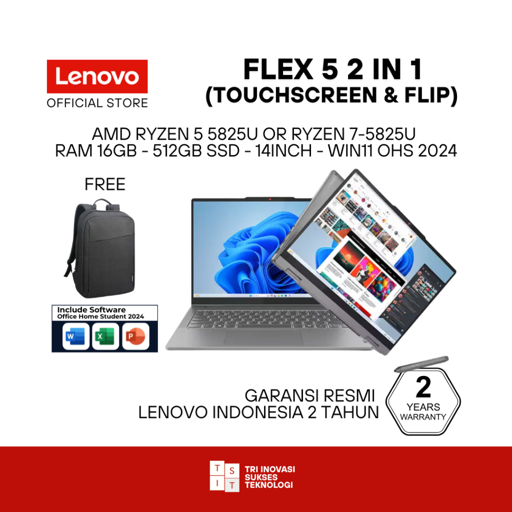 LENOVO FLEX 5 14ABR8 RYZEN 5 5825U/R7-5825U RAM 16GB 512GB SSD 14 TOUCH SCREEN FLIP WINS11 OHS 2024