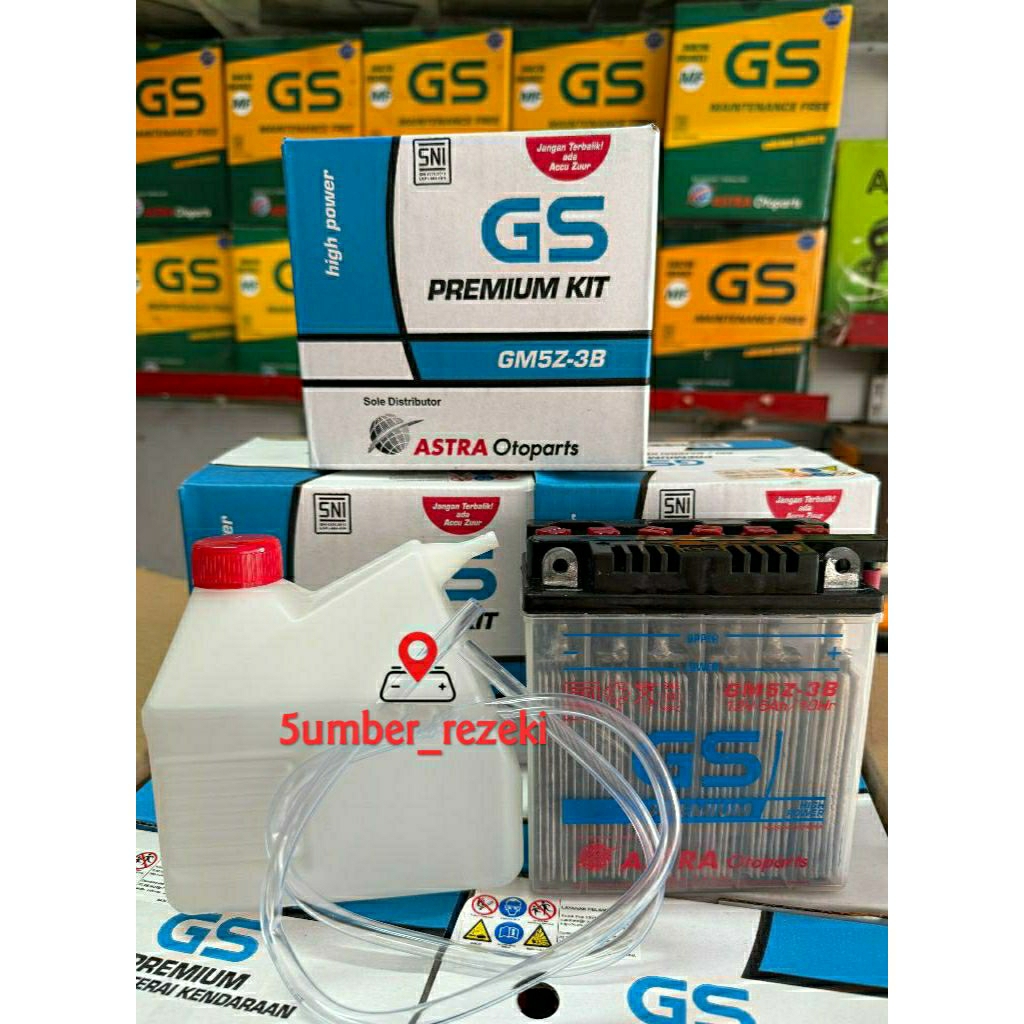 Aki Basah GS Original, Aki GS Astra GM5Z-3B KIT Original