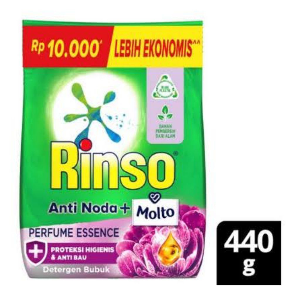 RINSO BUBUK DETERJEN BUBUK CUCI BAJU 440gr / RINSO BUBUK DETERJEN 10000 / RINSO PERFUME ESSENCE BAJU