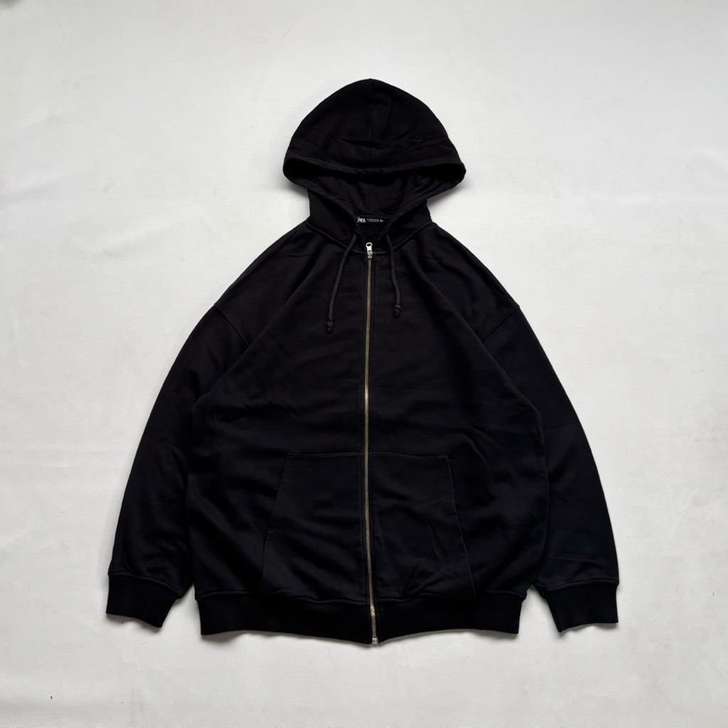Zara Basic Sweatshirt Zipper Hoodie Black