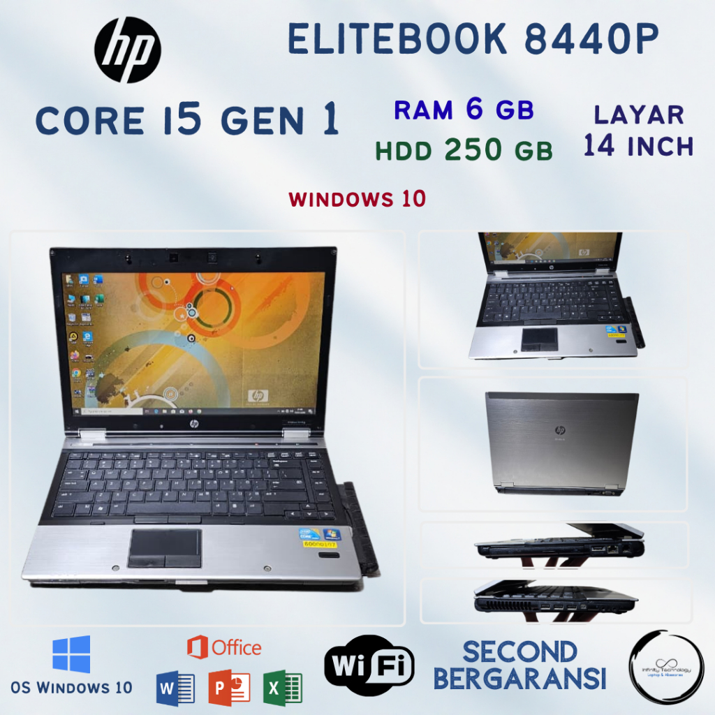 HP EliteBook 8440p Core i5 Gen 1 RAM 6GB HDD 250GB 14 Inch Laptop Bekas