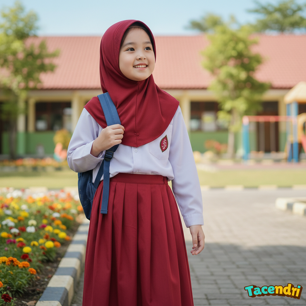 Hijab Anak Simple Model Bergo Bahan Adem & Lembut Warna Merah