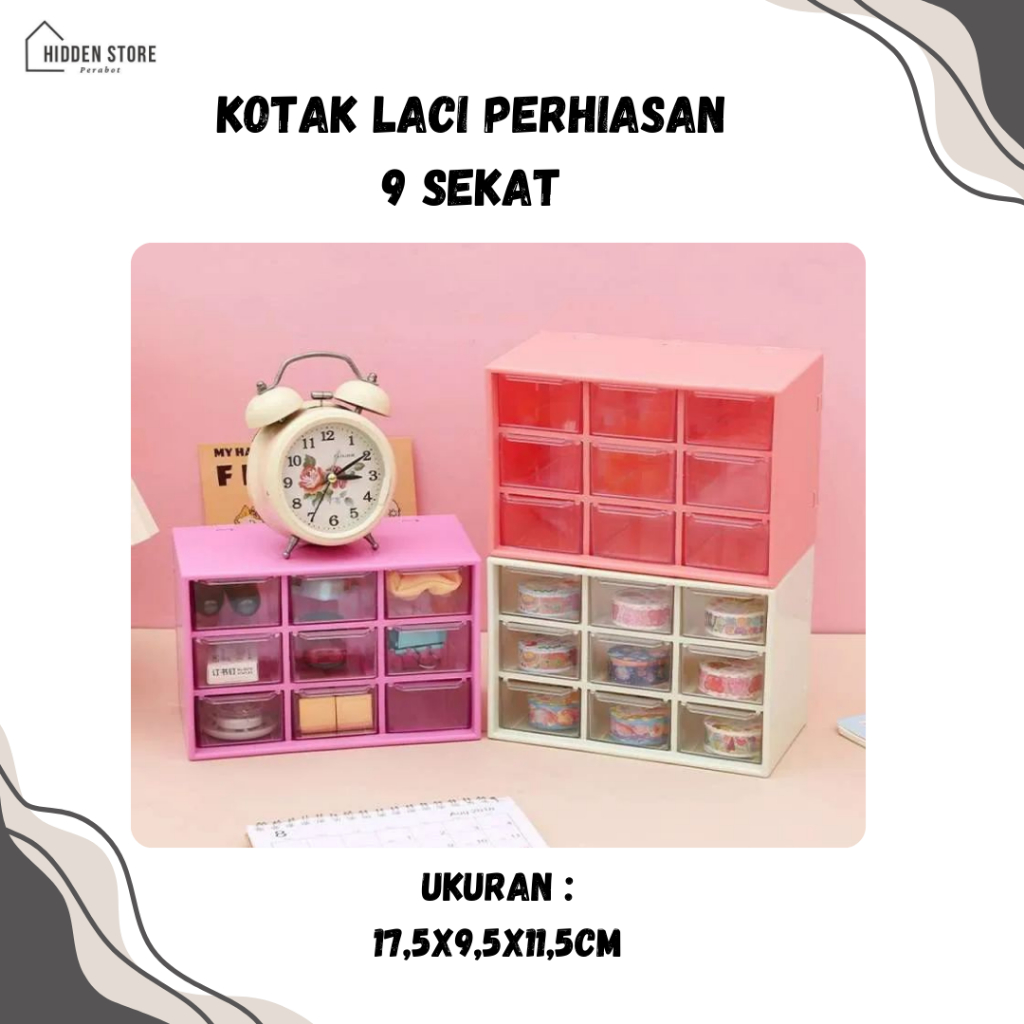 Kotak Laci 9 Sekat / Kotak Serba Guna / Kotak Penyimpanan Mini Serbaguna / Rak Mini Kotak Perhiasaan