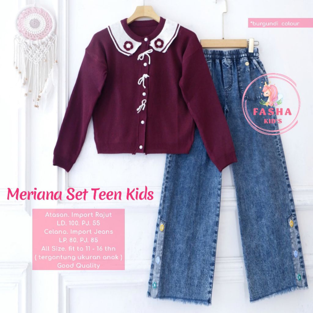 SETELAN ANAK PEREMPUAN USIA TANGGUNG 11 Tahun dan 12 TAHUN  MARIANA SET CELANA JEANS DAN OUTER RAJUT