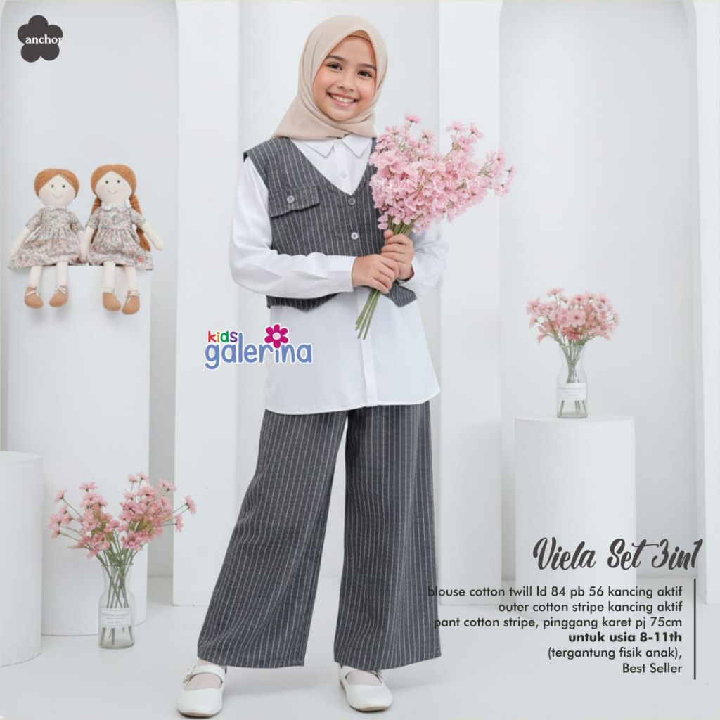 VIOLA one set Remaja perempuan usia 8 9 10 11 tahun inner outer katun twill motif