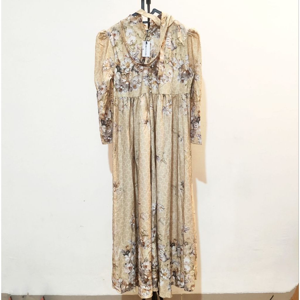 GAMIS RAYON PREMIUM LENGAN BALON BUNGA CREAM PRELOVED BARU